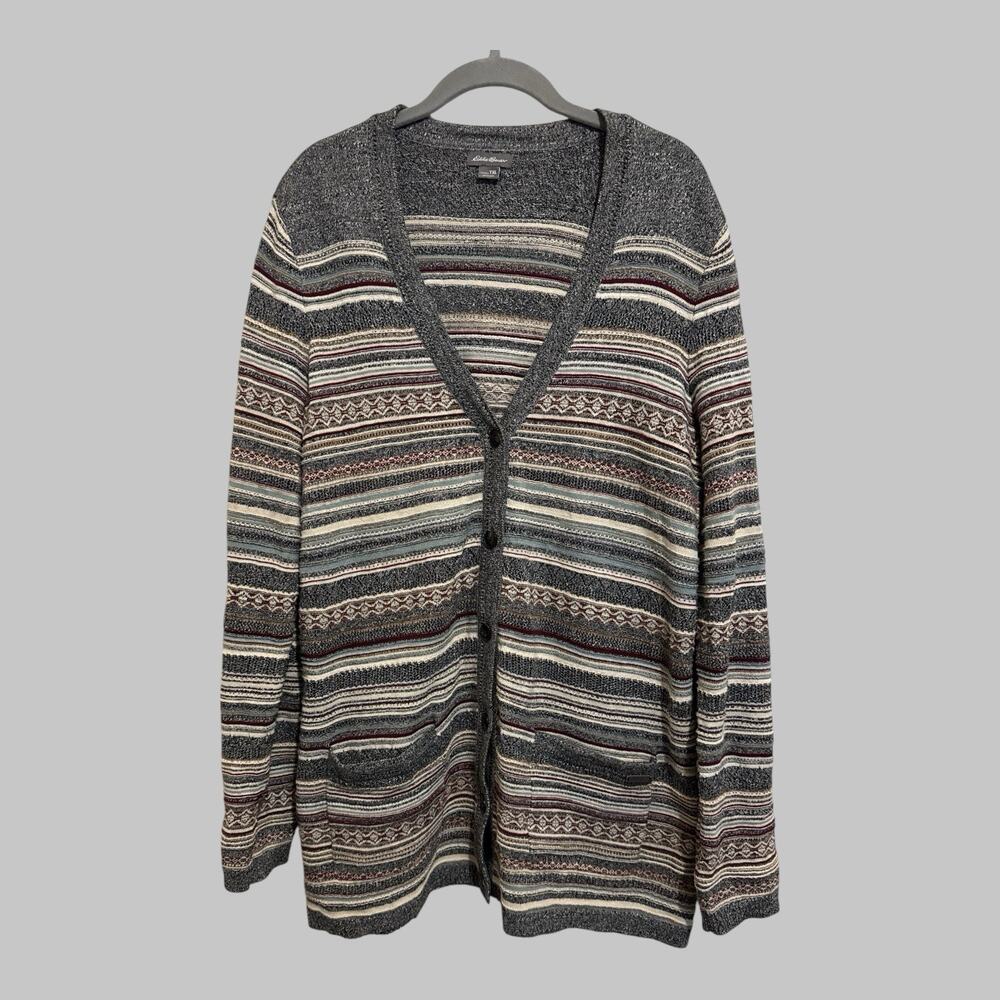 Vintage Eddie Bauer Womens Button Up Long Sleeve Grey Cardigan Cabincore TXL